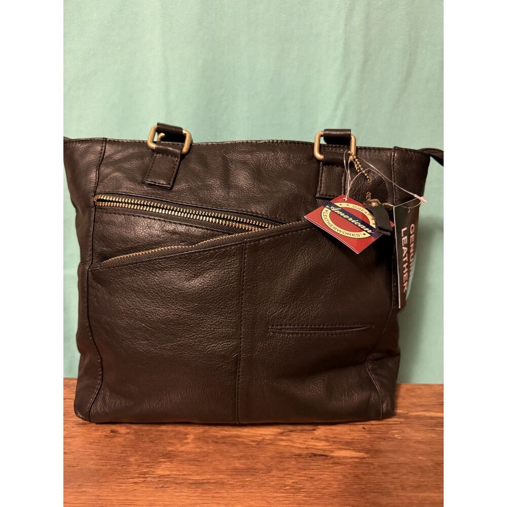 NWT Great American Leatherworks Black Genuine Leather Shoulder Tote Bag